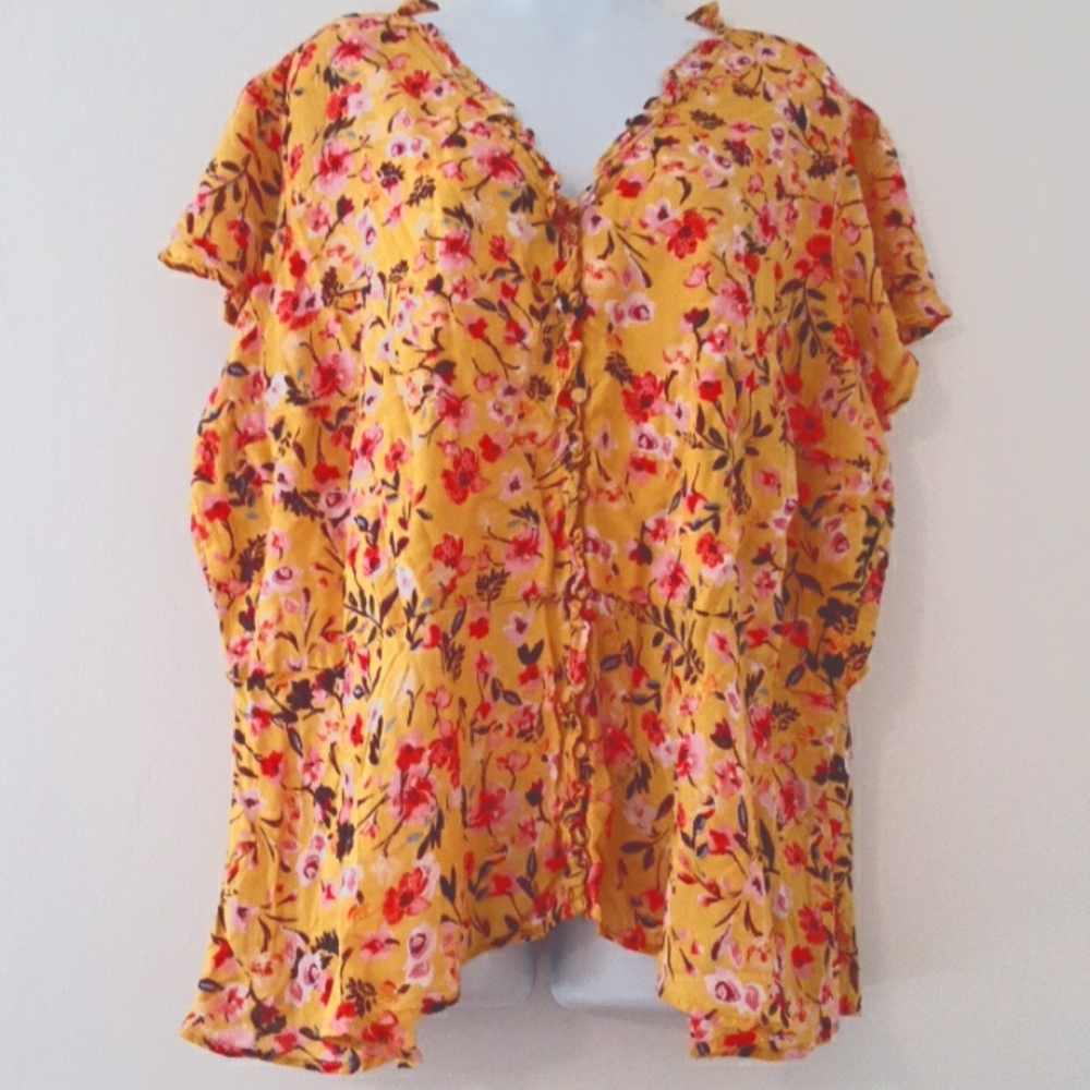 Jessica Simpson Yellow Floral Button-Front Blouse